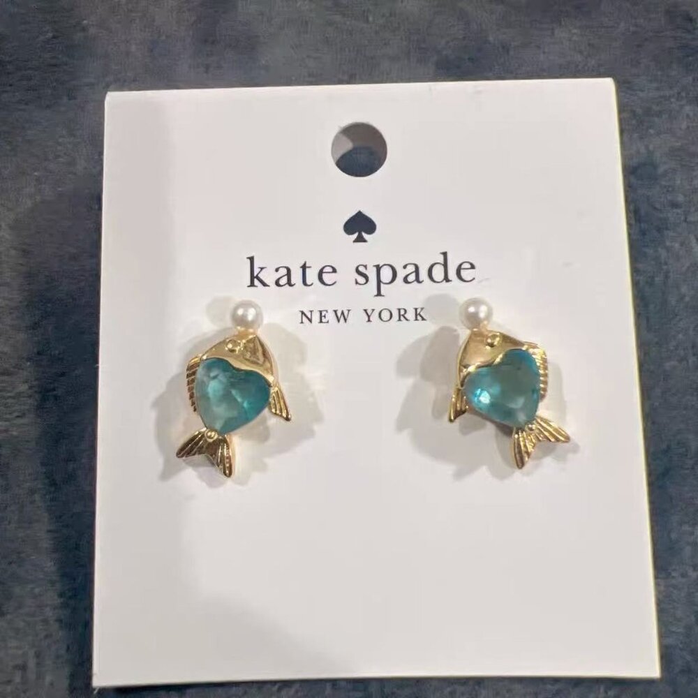 kate spade Cute fun fish shape micro-inlaid flash diamond stud earrings
